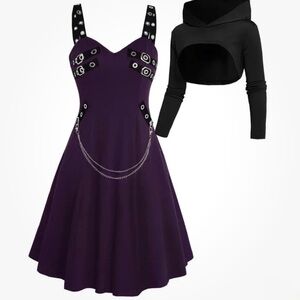 Purple Midi Dress with Chain Detail
